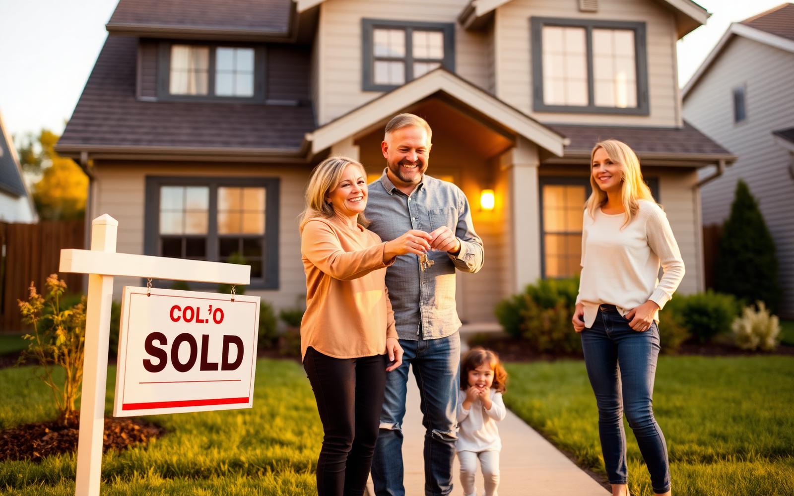 A family celebrating the purchase of their new home